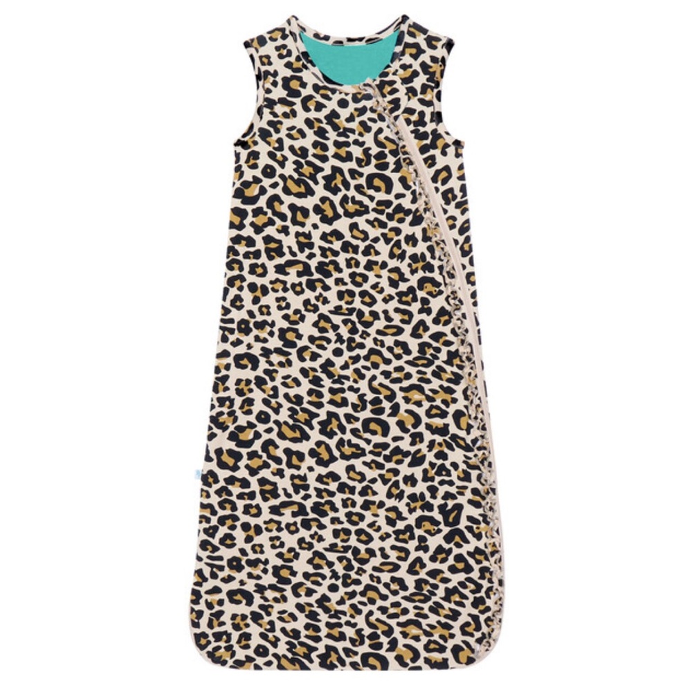 POSH PEANUT 1 Tog Sleeveless Ruffled Sleep Bag, Lana Leopard Tan sleepsack 6/18m